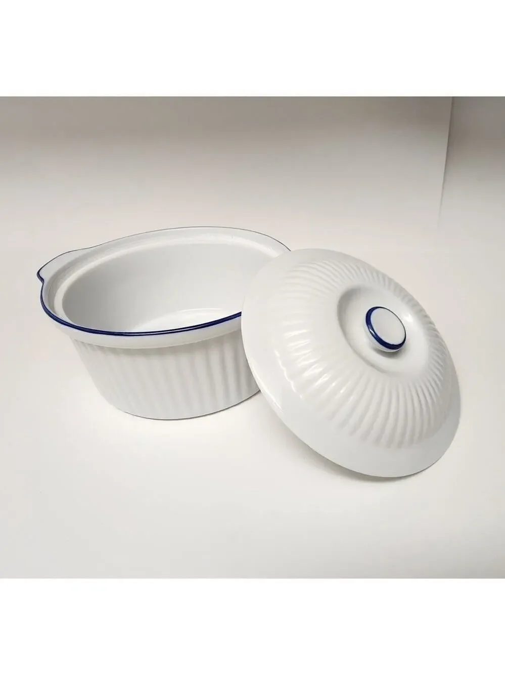 BIA Blanc De Table/Corningware Vintage Casserole Dish W/ Cobalt Blue Trim 9PCS